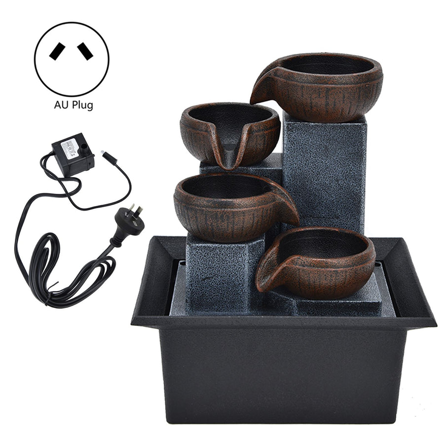 Tabletop Water Fountain with LED Yellow Light Feng Shui Relaxation Desktop Ornament DecorationAU Plug AC220‑240V
