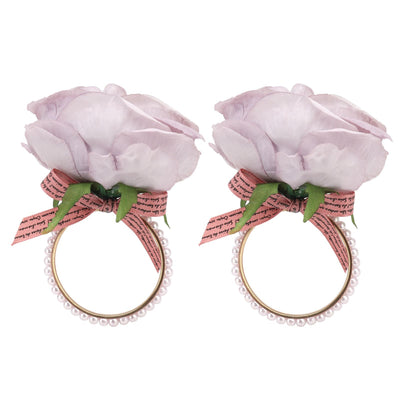 2Pcs Iron Napkin Buckle Simulation Flower Artificial Pearl Napkin Ring for Hotel FestivalPurple
