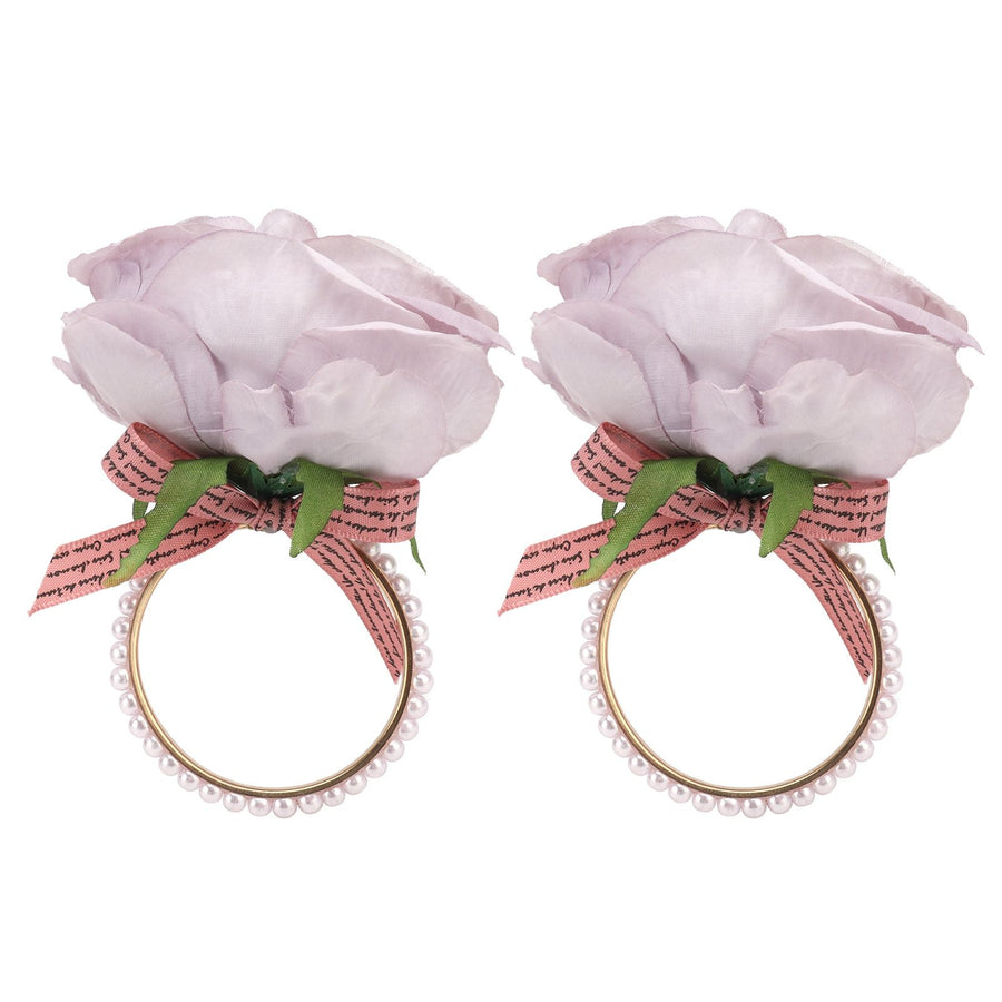 2Pcs Iron Napkin Buckle Simulation Flower Artificial Pearl Napkin Ring for Hotel FestivalPurple
