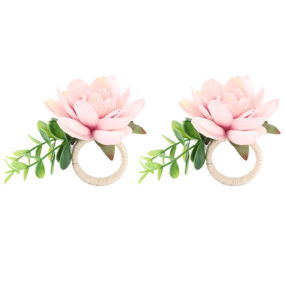 2Pcs Hemp Rope Napkin Buckle Simulation Flower Napkin Ring for Hotel Western Restaurant6622 Pink