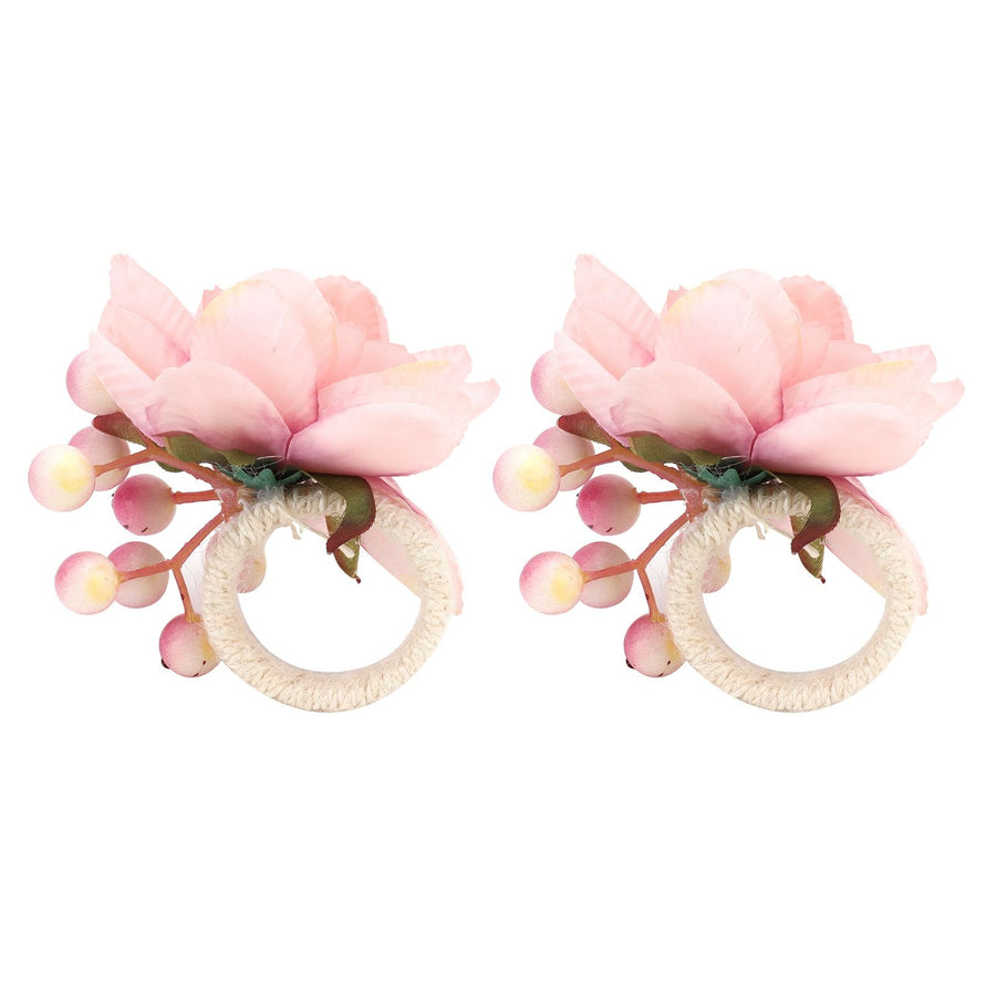 2Pcs Hemp Rope Napkin Buckle Simulation Flower Napkin Ring for Hotel Western Restaurant6623 Pink