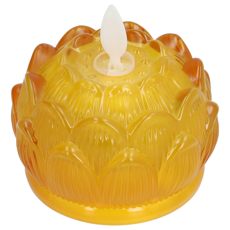 LED Flower Lamp Imitation Glass Yellow Light Electronic Candle Lotus Flower Decor for Home OfficeYellow