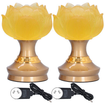 2Set LED Lotus Buddha Lamp Imitated Colored Glaze Prayer Light Home Meditation Buddhist SuppliesAU Plug 100‑240V