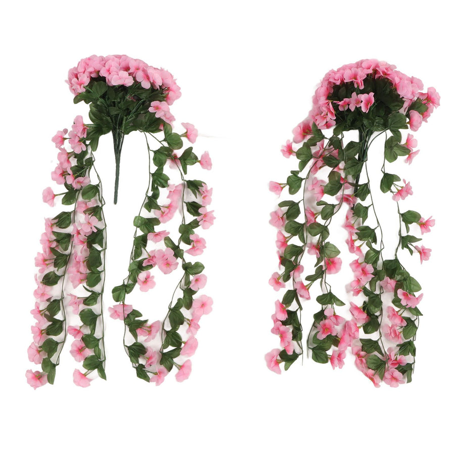 2PCS Artificial Violet Hanging Flowers Simulation Plastic Fake Plants for Decoration Garden Patio Wedding Porch Outdoor Pink