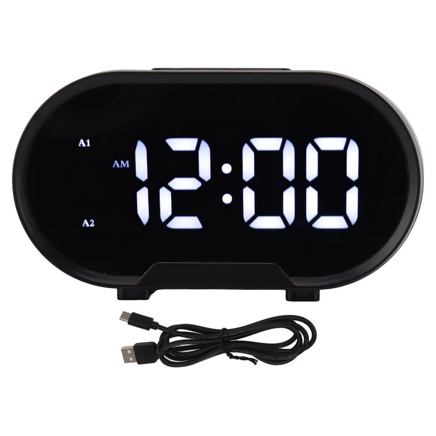Digital Alarm Clock USB LED Display White Light Mirror Electronic Desktop Clock for Bedroom Living Room Office Black Case