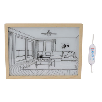LED Illuminated Wall Art Lighted Decor Light Shadow Photo Frame Painting 3 Colours Dimmable for Bedroom Living Room L Model 1