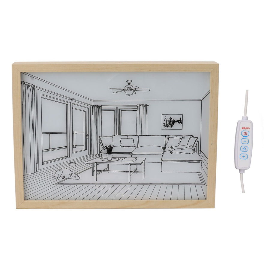 LED Illuminated Wall Art Lighted Decor Light Shadow Photo Frame Painting 3 Colours Dimmable for Bedroom Living Room L Model 1