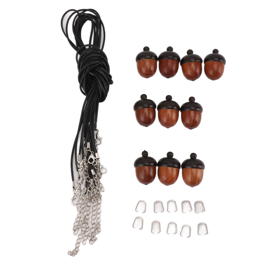 10PCS Wooden Nut Acorn Pendant Necklace Acorn Box Clasp Nylon Cord Kits DIY Pendant Decorations for Women Men Daily Party
