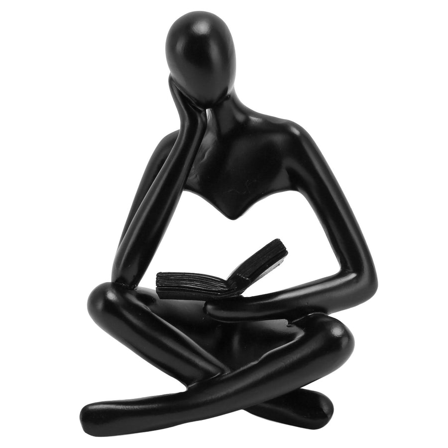 Thinker Reading Statue Resin Sitting Figure Abstract Art Ornament for Living Room Cabinet Decoration Black