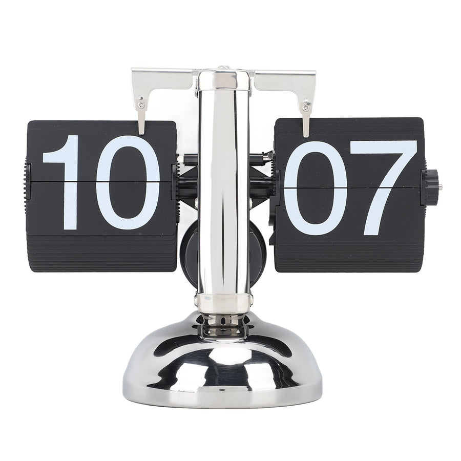 Flip Clock Large Number Battery Powered 304 Stainless Steel Tabletop Retro Flip Clock for Home Office 24 Hours Black Page