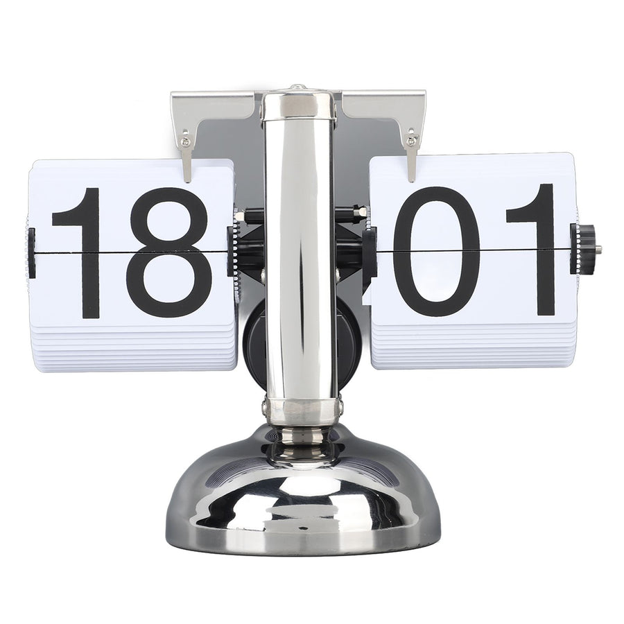 Flip Clock Large Number Battery Powered 304 Stainless Steel Tabletop Retro Flip Clock for Home Office 24 Hours White Page