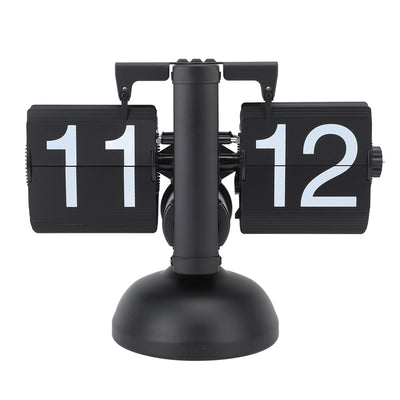 Flip Clock Large Number Battery Powered 304 Stainless Steel Tabletop Retro Flip Clock for Home Office 24 Hours All Black
