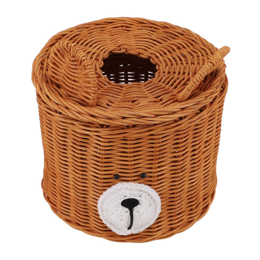 Tissue Box Cover Rattan Cute Bear Brown with Lid Easy Access Round Easy Maintenance Versatile Holder Dispenser for Photo Props