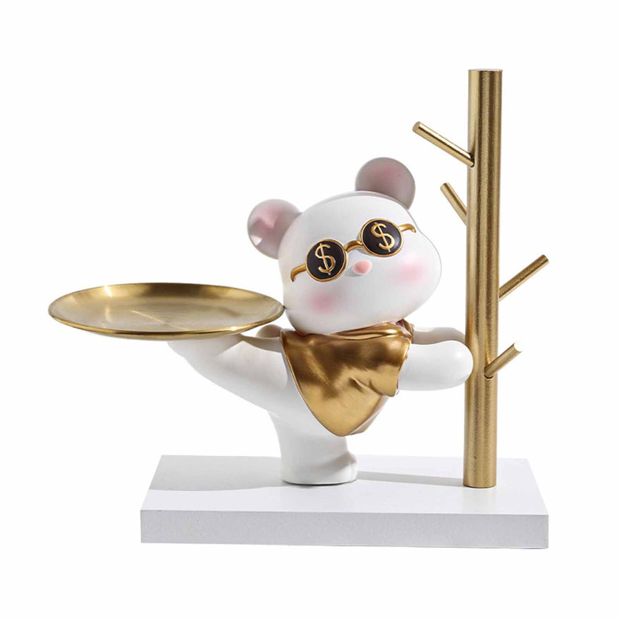 Entryway Key Storage Ornament Cartoon Cute Entryway Key Holder Ornament with Tray for Home Bedroom Alluring Bear 31.5x15x27cm