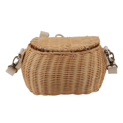 Kids Bike Basket Simple Lid Design Adjustable Strap Light Sturdy Kids Rattan Basket for Cycling School Travel