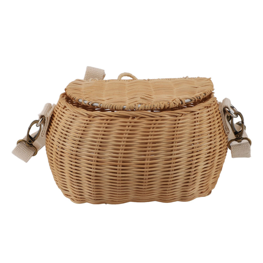 Kids Bike Basket Simple Lid Design Adjustable Strap Light Sturdy Kids Rattan Basket for Cycling School Travel