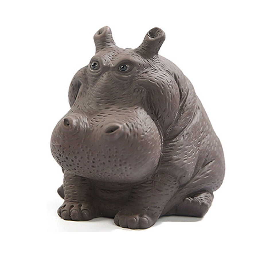 Hippo Figurine Purple Clay Ceramic Tea Pet Sculpture Hippo Statue Desktop Ornament for Tea Set Accessories Home Tea Tray Decor