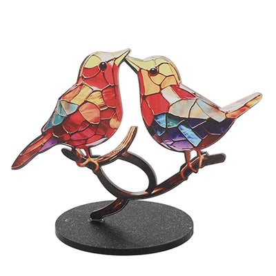 Birds On Branch Ornaments Craft Acrylic Colorful Vivid Flat Animal Statue Decoration for Desktop Office Home 2 Birds