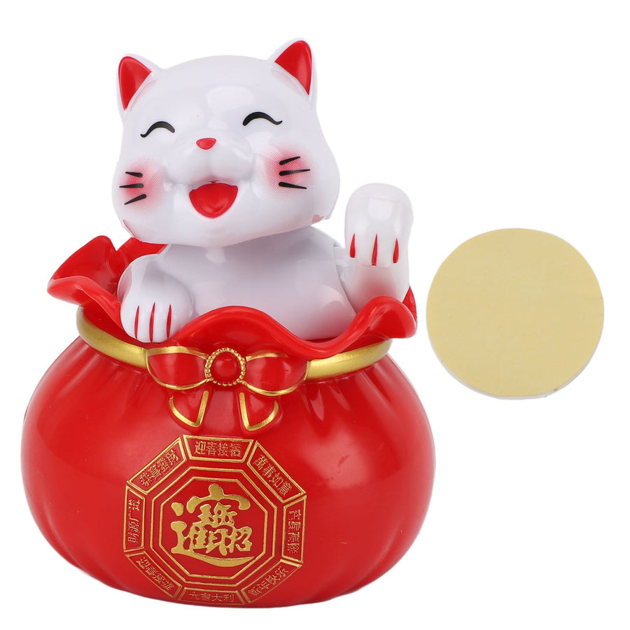Solar Powered Lucky Cat Lucky Wealth Welcoming Cat Car Decor Desktop Cash Register Opening Decoration Small Eye Red