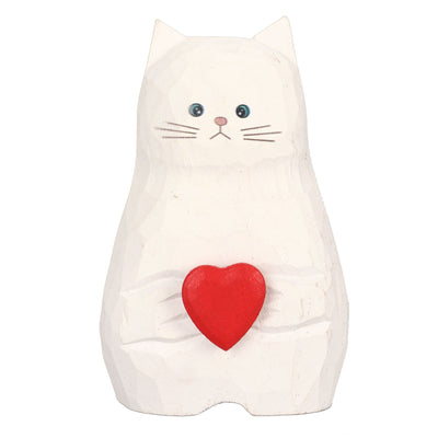 Cat Statue Flower Vase White Handmade Textured Wooden Cat Vase for Thanksgiving Day Gift Cat Lovers