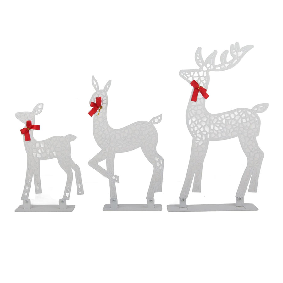 3pcs Lighted Christmas Decoration Deer Home Warm White Light Iron LED Reindeer Family Set Tabletop Decor for Outdoor Indoor Glowing Deer ‑02