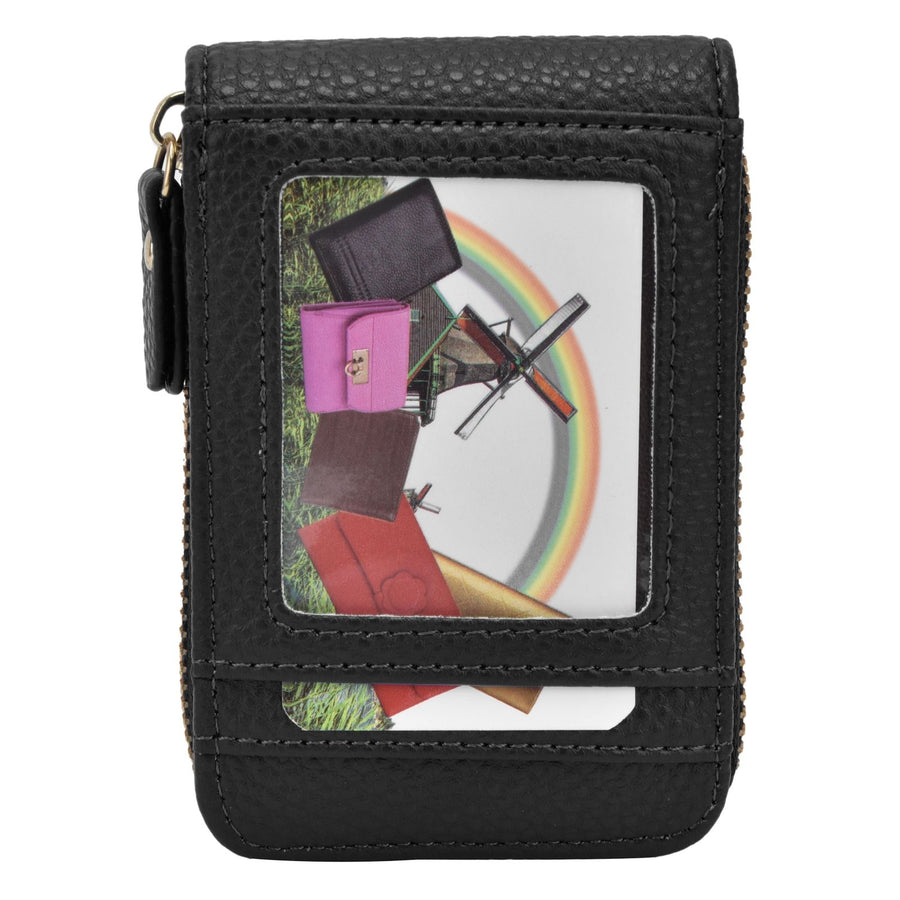 Credit Card Bag with Zipper Fashionable Mini Portable Antimagnetic ID Cards Holder Wallet PurseBlack