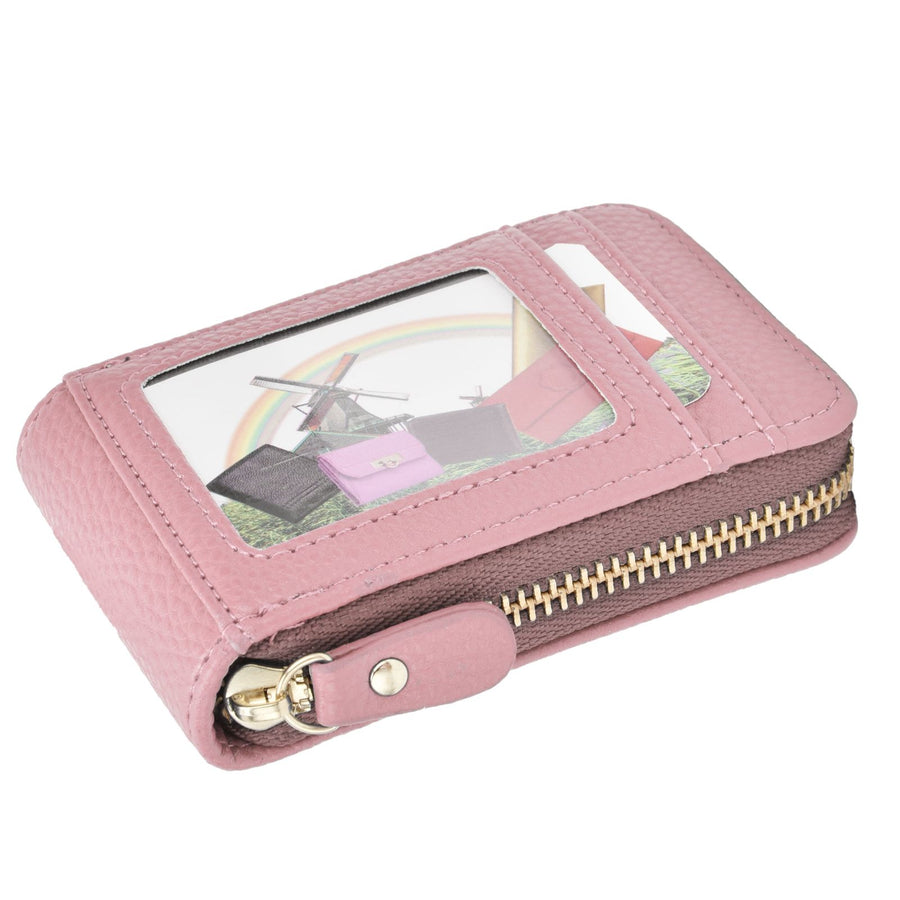 Credit Card Bag with Zipper Fashionable Mini Portable Antimagnetic ID Cards Holder Wallet PursePink