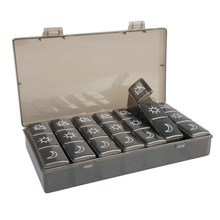 21 Grids Large Capacity Medicine Case Weekly Tablet Organizer Black Portable Tablet Box