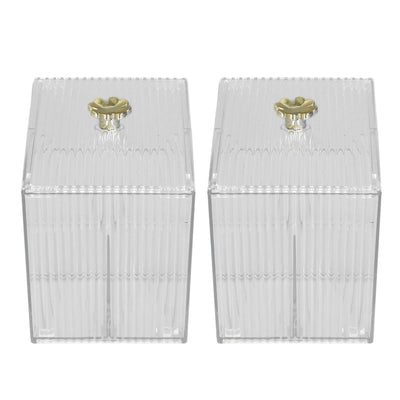 2Pcs Cotton Swab Holder Clear Durable Plastic Safe Widely Used Cotton Ball Organizer for Office Family Tabletop