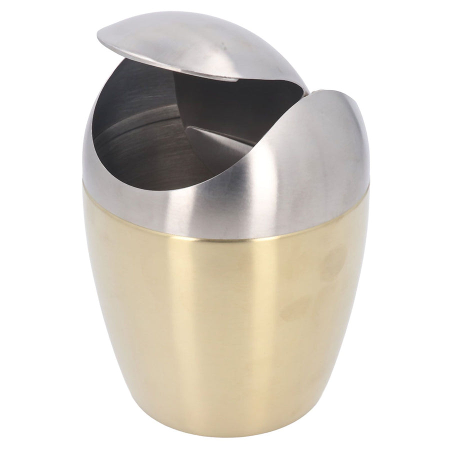 Desktop Small Trash Can Multipurpose 304 Stainless Steel Mini Trash Can with Lid for Tabletop Countertop Use Golden