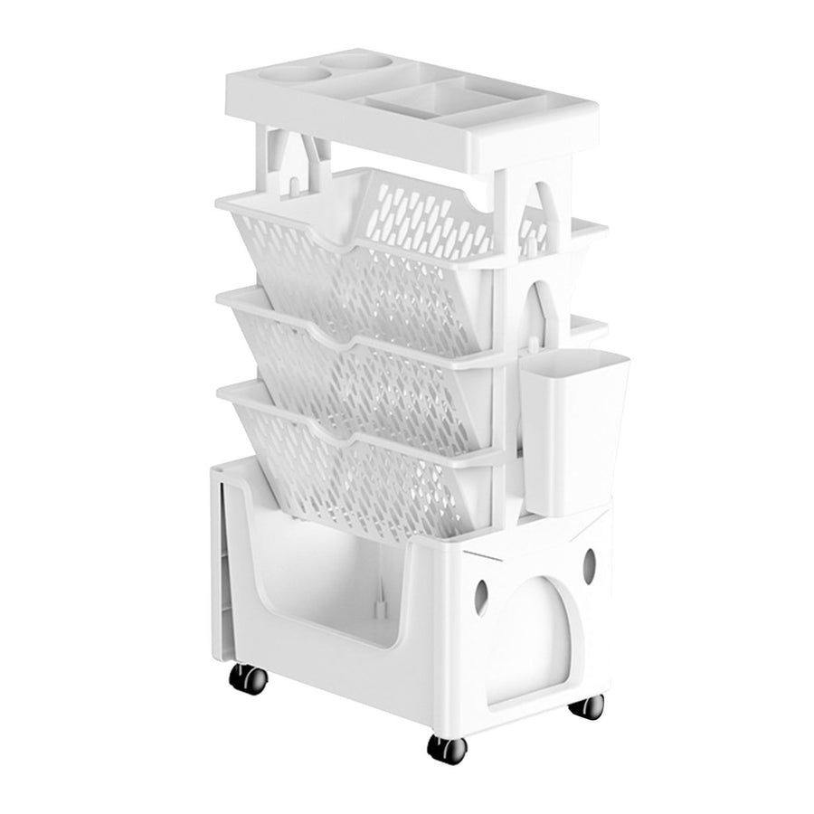 Rolling Mobile Bookshelf with Wheels 5 Tiers Large Capacity Strong Load Bearing Capacity Utility Cart for Study Kitchen White
