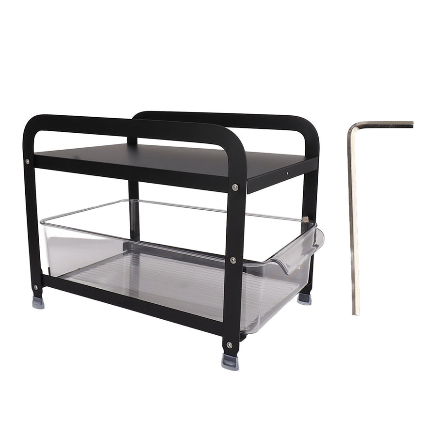 Cup Storage Organizer Shelf 2 Tier Pull Out Countertop Organizer Multifunctional Desktop Storage Rack for Home Office Black