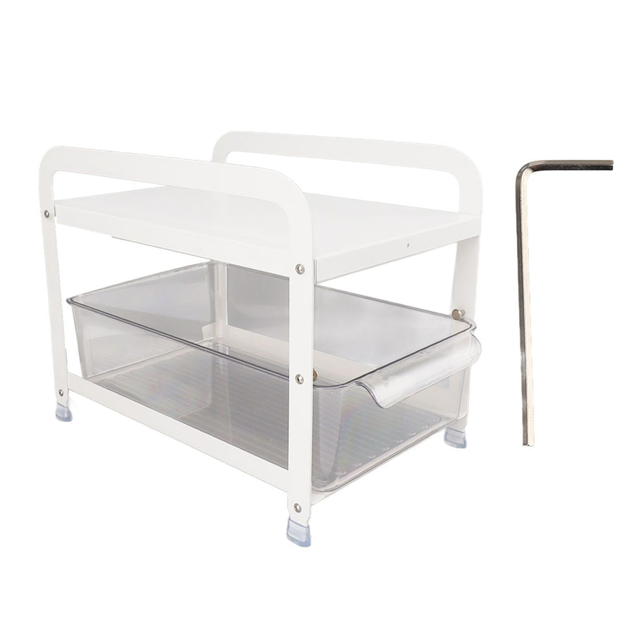Cup Storage Organizer Shelf 2 Tier Pull Out Countertop Organizer Multifunctional Desktop Storage Rack for Home Office White