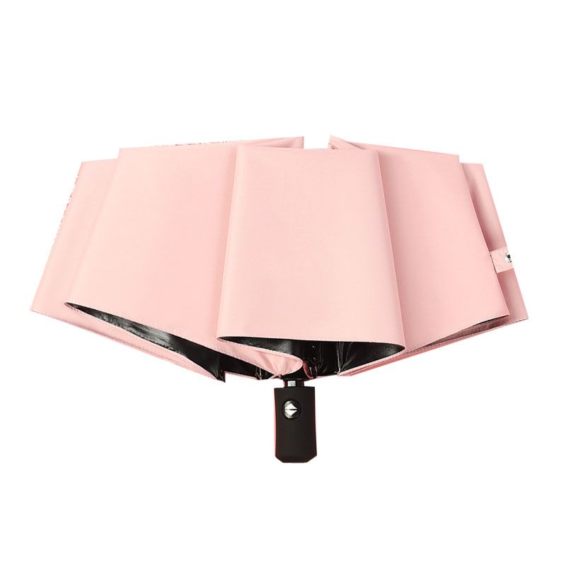 Travel Umbrella Sun Rain 3 Fold 8 Ribs Button Operation Light Weight Umbrella for Women Girl Daily Men Light Pink