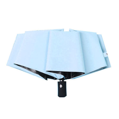 Travel Umbrella Sun Rain 3 Fold 8 Ribs Button Operation Light Weight Umbrella for Women Girl Daily Men Light Blue