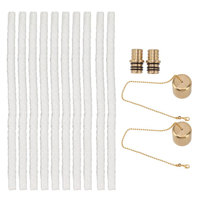10PCS Wine Bottle Torch Wicks Kit Fiberglass Replacement Wicks with Brass Torch Wick Holders and Caps for DIY Homemade Torch Indoor Outdoor Decor