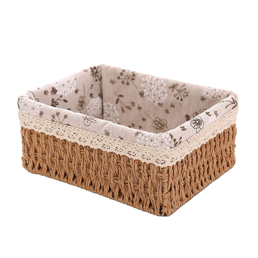 Woven Storage Basket Rural Fabric Weaving Handmade Desktop Storage Basket for Organizing Shelves Bedroom Bathroom Medium Size 22x16x10cm Khaki