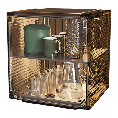 Cup Storage Rack Dustproof Stackable Plastic Clear Cup Organizer Box for Cabinet Desktop Medium Black