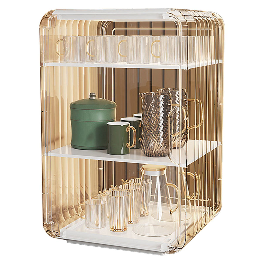 Cup Storage Rack Dustproof Stackable Plastic Clear Cup Organizer Box for Cabinet Desktop Large White