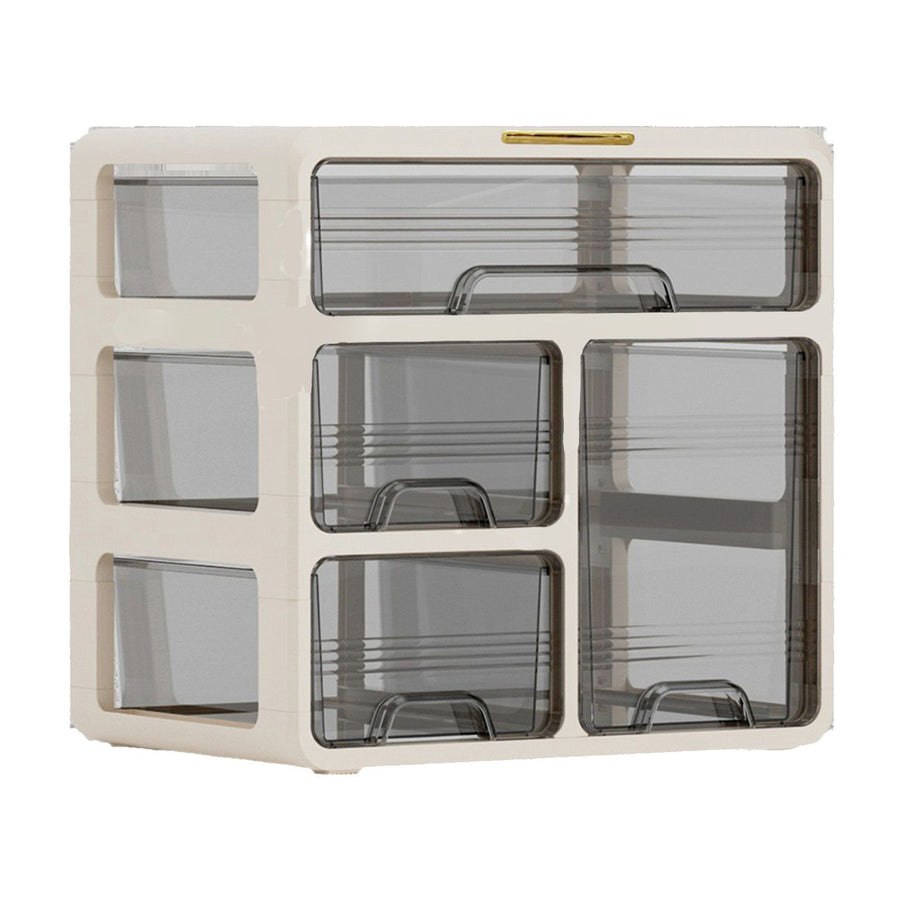 Desk Organizer with Drawer Plastic Desk Storage Box Desktop Organization for Home Collection Cosmetics Office Supplies Cream 3 Layer