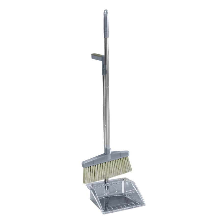 Broom Dustpan Set Cleaning Tool Dust Pan Long Handle Broom Brush Kit for Home Bedroom Gray