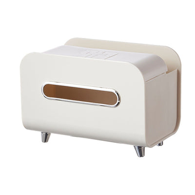 Desktop Tissue Box Multifunction Tissue Storage Dispenser with Phone Holder Remote Control Organizer Cream White