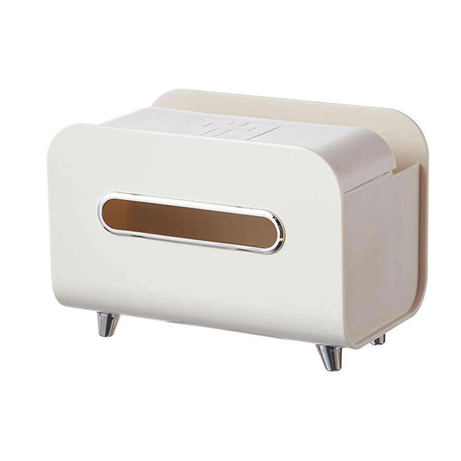 Desktop Tissue Box Multifunction Tissue Storage Dispenser with Phone Holder Remote Control Organizer Cream White