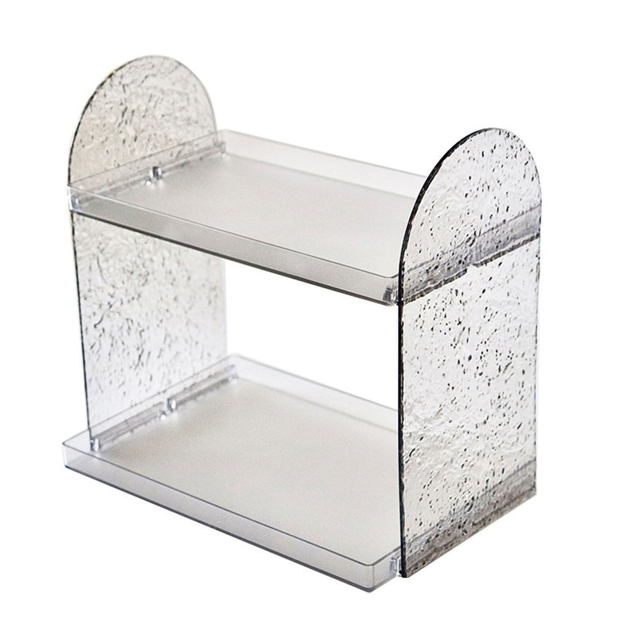 2 Tier Desk Organizer Double Layer Storage Rack Transparent Desktop Stand Holder for Stationery Cosmetic Transparent Grey