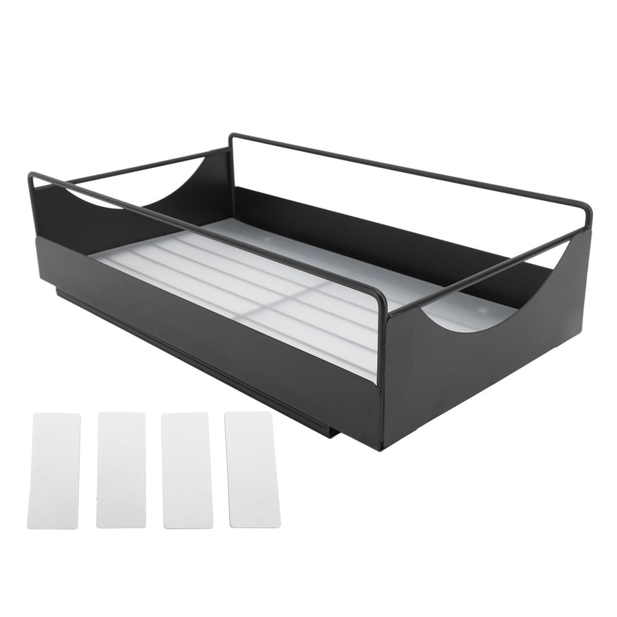 Pull Out Cabinet Organizer Carbon Steel Smooth Sliding Silent Slide Out Pantry Shelves for Bathroom Wardrobe Black M 227x401x85mm