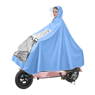 Electric Motorcycle Rain Cape Extended Full Body with Helmet Rainstorm Proof for Mobility Scooter Bicycle Cycling Sky Blue XXXXL