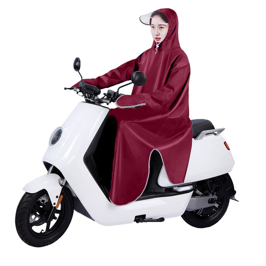 Electric Bike Raincoat Enlarged Protection Oxford Cloth Adults Sleeve Rain Poncho for Cycling Wine Red 5XL