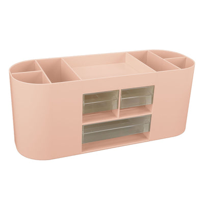 Pen Holder with Transparent Drawers Large Capacity Multiple Compartment Plastic Pencil Storage Organizer for Office Desk Pink