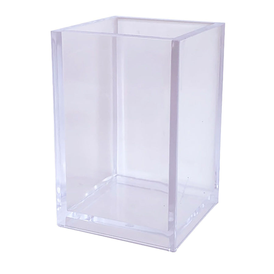 Acrylic Pencil Pen Holder Cup Transparent Clear Makeup Brush Storage Box Desktop Stationery Organizer for Office School Home