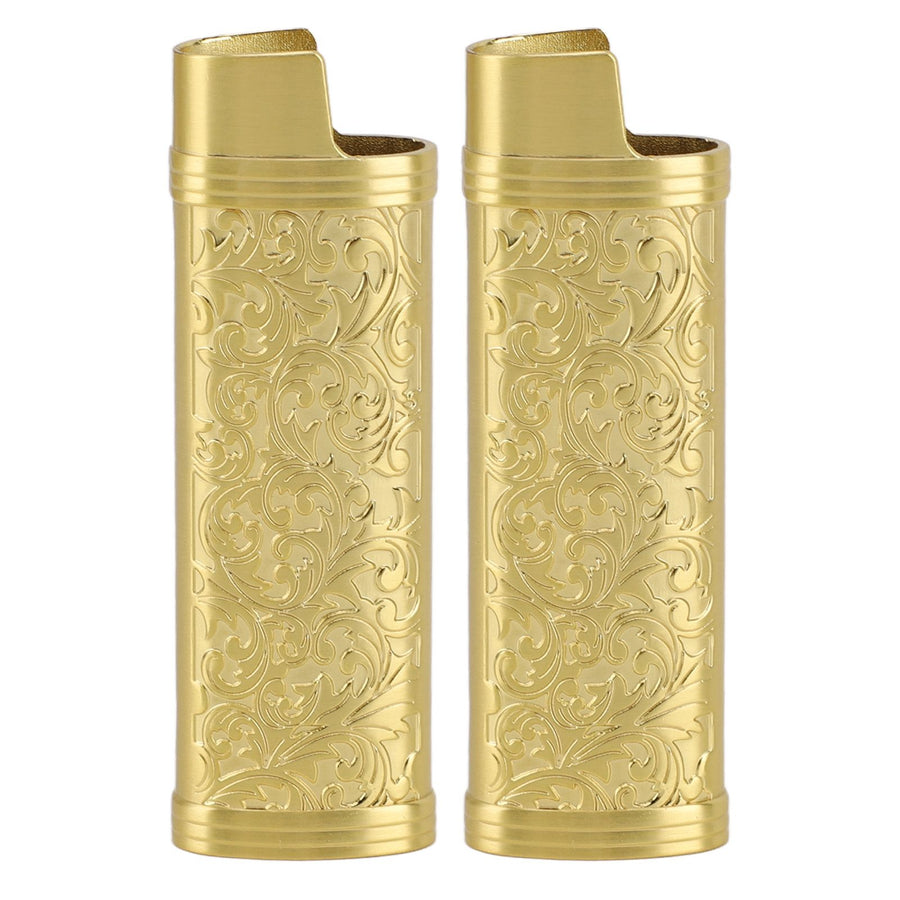 2PCS Lighter Case Cover Vintage Style Floral Stamped Zinc Alloy Shell for Lighter Protection Gold